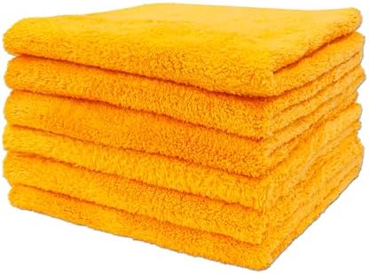 Detailer’s Preference Extra Absorbent Ultra Plush 500GSM Edgeless Microfiber Towels, Car Detailing & Home, Streak-Free, Lint-Free, Scratch-Free, Machine Washable & Reusable, 16x16 Inch, 6-Pack, Orange