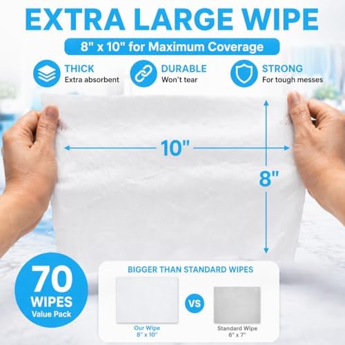 Air Jungles Glass &amp; Window Cleaner Wipes 70 Count, XL 8x10 Inch | Ammonia-Free, Streak-Free, Safe For Car Windshield, Headlight, Mirror, Tile &amp; Home Glass, Removes Fingerprints, Dust, Dirt