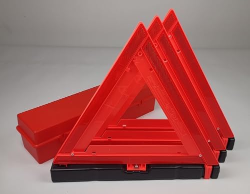 Unifizz Warning Triangles, Safety Triangles DOT Approved, Plastic, 3 Pack, Reflective Triangles with Heavy Base, FMVSS 571.125 &Carrying Case Included