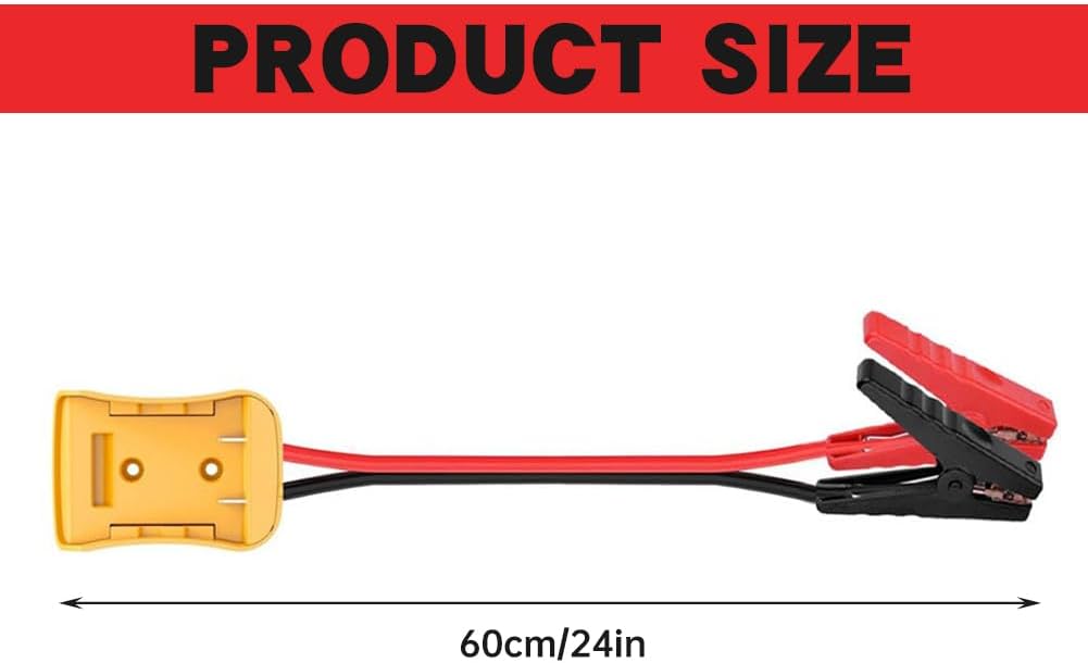 Jumper Cables Adapter with Alligator Clips, Compatible with 20V Battery, 2FT 8AWG Portable Battery Jump Starter Automotive Booster Cables Power for Jump Starting Tool
