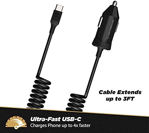 Scosche CPDC203 PowerVolt 20-Watt USB Type-C Power Delivery 3.0 Fast Car Charger with Attached 3-Foot Adjustable Coiled Cable for All USB-C Devices