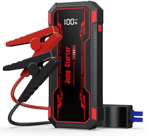 Car Jump Starter 6000A Car Battery Jump Starter Portable,12V Battery Jumper Starter Portable(10.0L Gas/8.0L Diesel),LCD Display Jump Box Jump Starter Battery Pack with Jumper Cables & Flashlight-Red