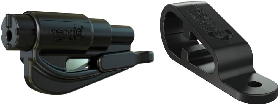 resqme and Dashboard Clip Pack The Original Emergency Keychain Car Escape Tool, 2-in-1 Seatbelt Cutter and Window Breaker, Made in USA - Black