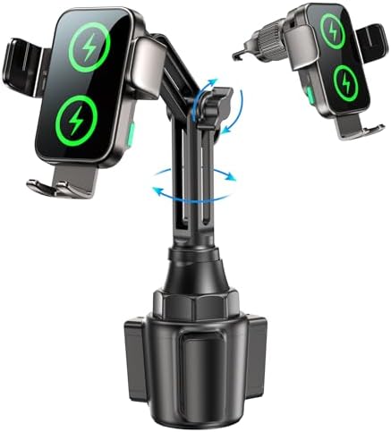 Dual Coil 15W Cup Phone Holder Mount, Wireless Car Charger Auto-Clamping Fast Charging Vent Phone Holders for Your Car for iPhone Duo/18/17/16/15/14/13/12/11 Series, Samsung Flip S25 S24 S23 S22 Ultra