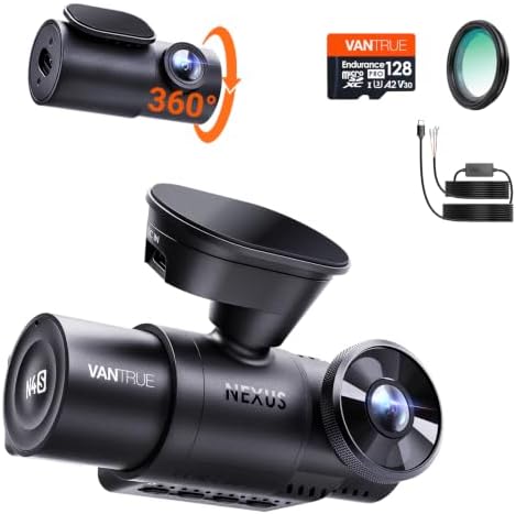 【N4S Dash Cam & 128GB SD Card & CPL & Hardwire Kit】 STARVIS 2, PlatePix, 2.7K+1440P+1440 Front Inside Rear Dashcam, 24/7 Buffered Parking Mode, Support 1TB Max