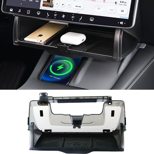 Tesla Hidden Under Screen Storage Box [One-tap Open &amp; Smooth Damping Slides] Center Console Organizer for Model Y Juniper Model 3 Highland 2026~2016 (Fit New Model Y/3 Standard, Premium &amp; Performance