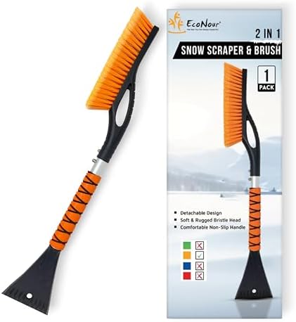 EcoNour 27" Aluminum Ice Scrapers for Car Windshield | Car Snow Scraper Window and Snow Brush with Ergonomic Foam Grip Winter Accessories (Orange)