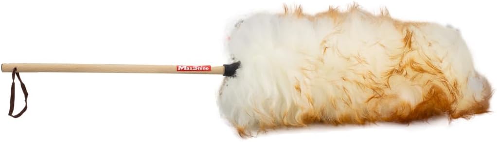 Maxshine Universal 100% Lambswool Detailing Duster with Wooden Handle | Premium Ultra-Soft High-Density Wool Head (3.5”) | Gentle Car Cleaning Brush for Dusting Interior & Exterior Surfaces