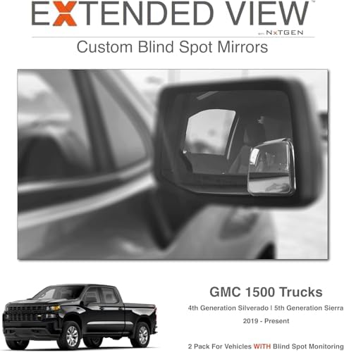 Custom Blind Spot Mirrors- Compatible With 2019- Present Chevy Silverado | Blind Spot Mirrors Compatible with 4th Generation Factory Mirrors With Blind Spot Monitoring | NXTGEN Extended View (2 Pack)