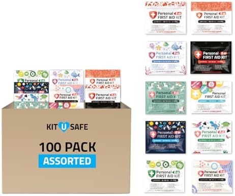 Bulk Mini First Aid Kits - Individual Grab-and-Go Pouches in Assorted Colors - Travel Size First Aid Supplies for Businesses, Schools, Clinics, Relief Efforts & Employee Wellness (100, 1, Count)