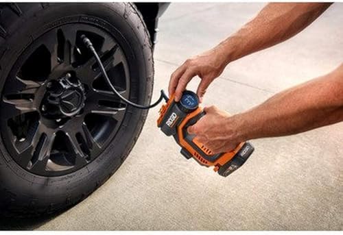 RIDGID 18V Digital Inflator - Battery & Charger Sold Separately - 150 PSI, 150 L/min, 20" Hose - Orange - Automatic, Battery Powered - Air Pump (Renewed)