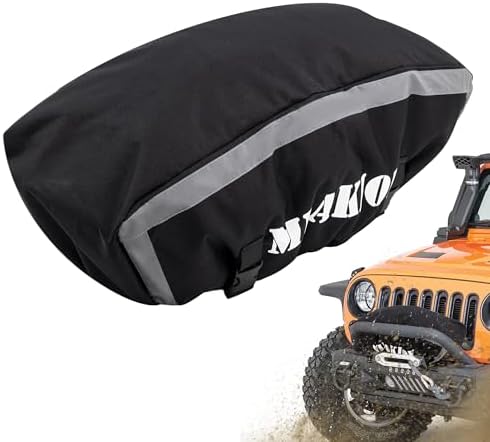 12000 lb Winch Cover, Heavy Duty Waterproof Protective Cover with Adjustable Straps Fasten, Outdoor Windproof Covers for Electric Winches Accessories with Reflective Trim, 25"x10.5"x 8.7"(LxHxW)