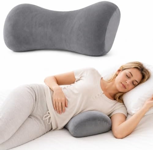 Lumbar Support Pillow for Bed, 19.7x7.9x3.9 in Ergonomic Sleep Cushion | Wraparound lower back support for side sleepers. Use in bed, office chair, or car seat. Multi-positional design for comfort