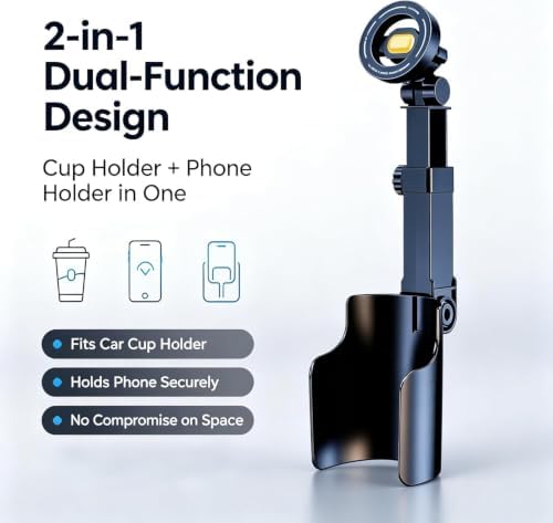 Car Cup Holder Phone Mount, 360° Adjustable, 2 in 1 One Hand Operation Car Holder, Adjustable Base Cupholder Phone Holder for All Phones(Magnetic)
