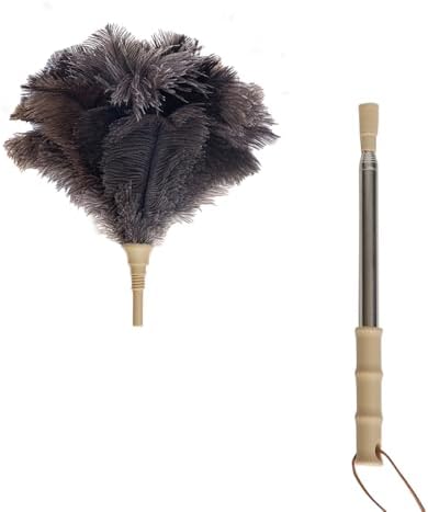 Aldwin Ostrich Feather Duster, 43" Extendable Feather Dusters for Cleaning | Genuine Fluffy Natural Reusable and Washable Handheld Feather Duster for Home, Office, Desk, Furniture, and Car Interior