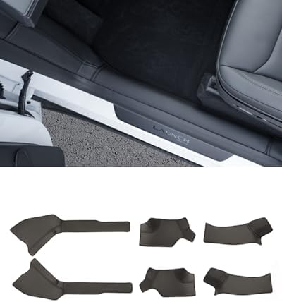 Model Y Juniper Door Sill Protector, 5 Seater Leather Fabric Door Sill Protector Model Y, Front and Rear Door Plus B Pillow Full Protection Door Entry Guards Accessories Set of 6