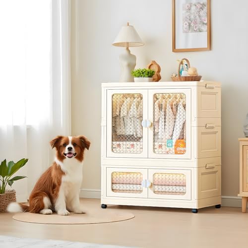 267 QT Stackable Storage Bins With Lids - Closet Organizers and Storage Containers with Wheels, Doors and Hanging Rods, Plastic Large Trunk Car Organizer for Home(Transparent)