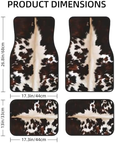 Artistic Fabric Car Floor Mats-Non-Slip Rubber Backing,Front (26.8x17.3in) & Rear (13x17.3in) Set-Water Absorbing, Durable Automotive Floor Liners with Stylish Patterns,Cowhide