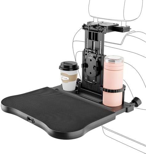 Car Seat Tray Table, Foldable Travel Tray Auto Backseat Laptop Desk with Non-Slip Pad, Multifunctional Adjustable Headrest Trays for Rear Passenger Road Trip Eating &amp; Work