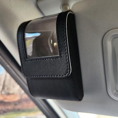 Visor Clip Caddy Vegan Leather Storage CASE for Eyeglass Wipes, Anti-Fog Wipes, Cleaning Wipes and Accessories with Easy Access Quick Release SELF Closing Magnetic Closure – Black