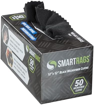 Arkwright Smart Rags Microfiber Cleaning Cloths, Pack of 50 in a Box, Lint Free 180 GSM Reusable Towels for Auto, Office and Household Cleaning, 12 x 12 in, Black