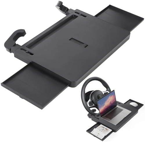 OMISTAR Car Steering Wheel Tray Table with Retractable Panels, Adjustable ABS Plastic Car Desk for Laptop, Eating Food, Writing, Steering Wheel Food Tray, Universal Fit for Most Vehicles