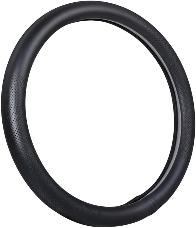 Car Steering Wheel Cover,Universal 15 Inch Premium Leather Car Steering Wheel Cover,Best Grip,Perforated Design,Breathable,Non-Slip,Sweat-Absorbent,Warm in Winter and Cool in Summer (Black)