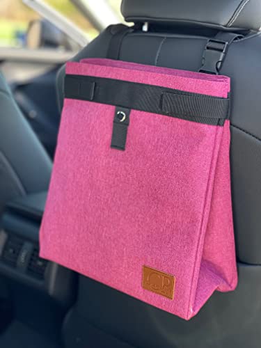 Car Trash Can Hanging for Headrest, Extra Large Waterproof Auto Garbage Bag Organizer, Collapsible Vehicle Waste Bin, Backseat and Side Door (Pink)