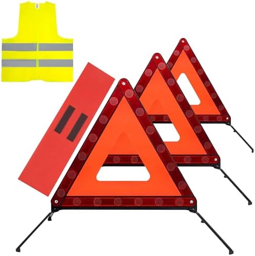 AYKRM 3PACK Car Warning Triangle Heavy Reflective Warning Road Safety Triangle Kit Suitable for car Breakdown and Temporary Parking on the Road.