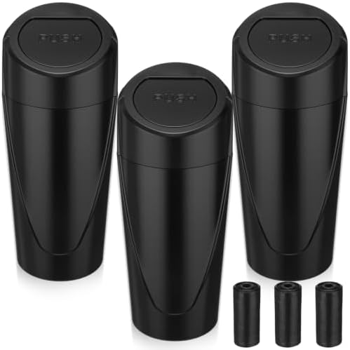 Outus 3 Pack Car Trash Can with Lid, Leakproof Car Garbage Can Cup Holder with 60 Bags Mini Trash Cans for Cars, Small Vehicle Garbage Bin for Cars, Office, Home, Bedroom, Black
