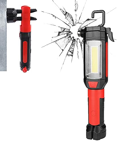 Maksone 9-in-1 Emergency Auto Tool with Flashlight, Window Breaker & Seat Belt Cutter, Magnetic LED Work Light with Hook for Car Repair, Camping, and Emergency Use (Battery Included) (1 Pack)