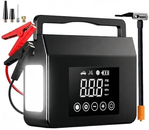 Portable Car Battery Jump Starter with Air Compressor, 4-in-1 Jump Box