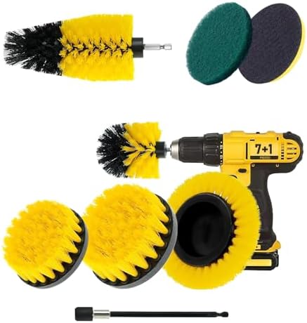 Drill Brush Cleaning Solution Kit - 7 Brushes + 1 Scrub Pad, Power Scrubber for Bathroom, Kitchen, Tiles & Car Cleaning