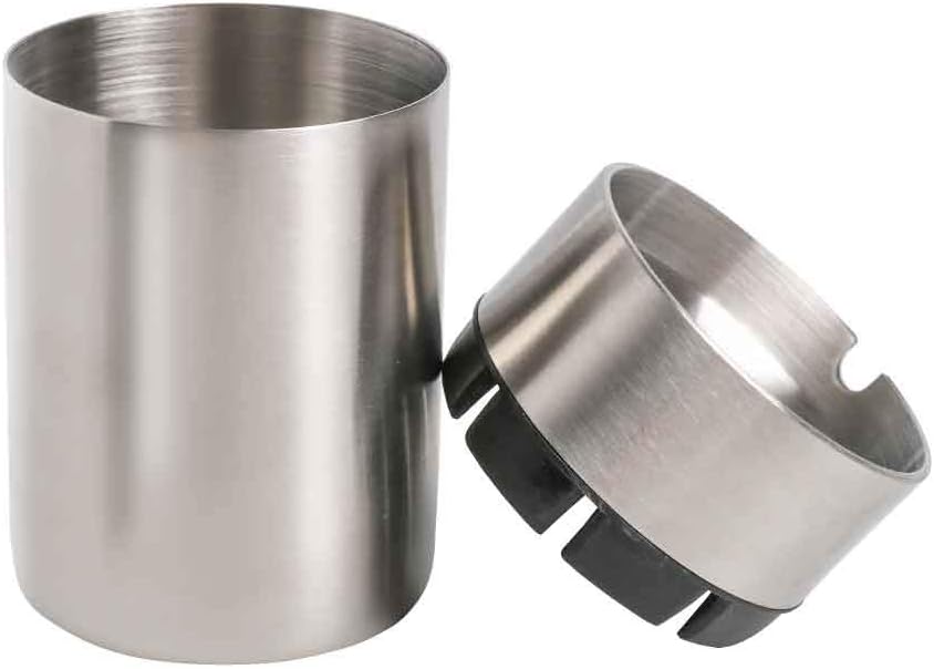 JOCHA Car Ashtray with lid smell proof Stainless Steel Portable Smokeless Detachable Windproof Self Extinguishing Butt Bucket Ash Tray for Most Car Cup Holder for Outdoor Travel Home Office (Silver)
