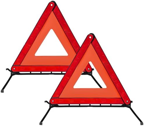 2 PCS Reflective Warning Triangle, Reflective Triangle Roadside Hazard Sign with Steel Bracket, Foldable Emergency Warning Signs for Vehicle Breakdown, Car Accessories