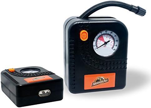 Armor All Micro Tire Inflator Air Compressor - Pump for Automobile, Car, Truck, Bike, Auto With Pressure Gauge, LED Light - 12v Portable, Battery Clips
