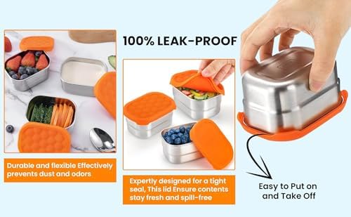 Anas 3-PK of Metal Food Storage Containers with Lids - Stainless Steel, Compact Stackable, Leak Proof, Dishwasher Safe and Microwavable for Lunch, Work, School Travel, Bento Box
