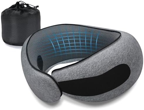 Neck Travel Pillows for Airplanes Memory Foam Neck Comfort Pillow Compact Ergonomic Design Sleeping Essentials for Long Flights Car Rides and Home Use (Grey)