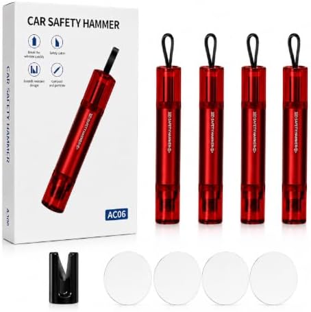 4 Pack Car Window Breaker and Seatbelt Cutter, Red