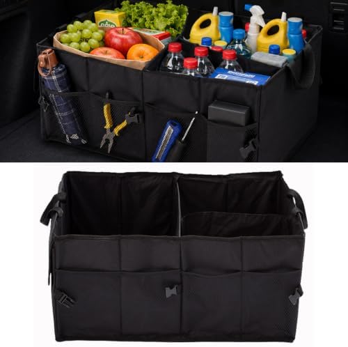 Car Trunk Organizer, Collapsible 3-Compartment Box，Black