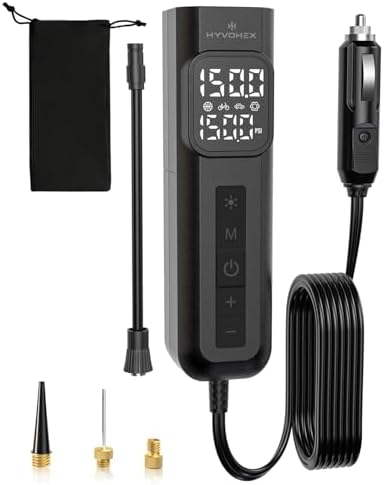Tire Inflator Portable Air Compressor, 1 Min Fast Inflation Bike Pump with Digital Pressure Gauge LED Light, 150 PSI 12V DC Air Pump for Car Tires, Bicycle, Motorcycle, Ball