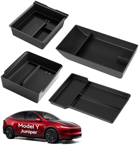 for Tesla New Model Y Juniper Center Console Organizer Tray Divided Storage Double Layer Space Slide smoothly Model Y 2025 2026 Accessorie - 4 PCS, Black