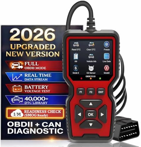 Professional OBD2 V519 Scanner - 2026 Upgraded OBDII + CAN Code Reader, Live Data, Battery Test, 40000+ DTC Library, I/M Readiness, Check Engine Light & Smog Test - All Vehicles After 1996