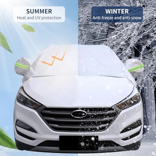 Hrozny Half Car Cover, Car Windshield Cover for Ice and Snow with Reflective Straps, Car Snow Cover Universal Fit for Most Cars (SUV)