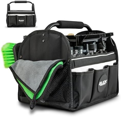 Slick Products Mobile Detailing Storage Caddy – Car Wash Organizer Tote for Detailing Supplies, Tools & Cleaning Products – Heavy-Duty Portable Storage with Carry Handle