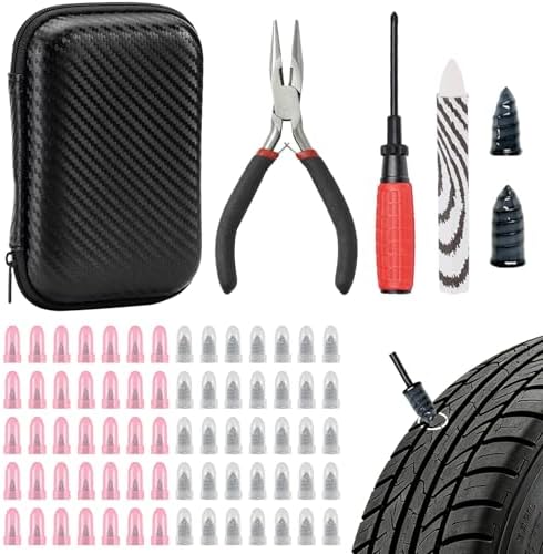 73 Pcs Tire Plug Kit, Screw in Tire Repair Rubber Nail Kit with Pliers, Screwdriver, Crayon, Quick Self-Service Emergency Repair Patch Tool for Automotive Car, Truck, Motorcycle Tubeless Tire Puncture