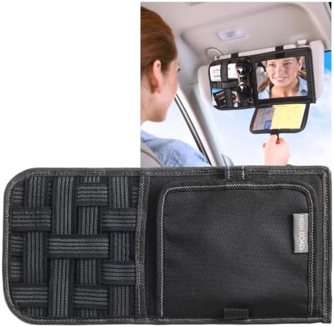 Visor Organizer with Mirror and Hidden Registration and Insurance Pocket
