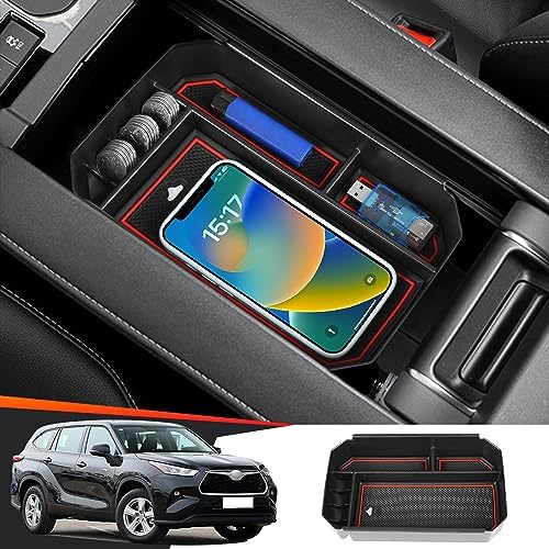 Car Center Console Organizer Tray for Toyota Highlander 2020 2021 2022 2023 2024 2025 2026 and Highlander Hybrid 2020-2026 Auto Interior Accessories Seat Middle Armrest Box Storage Accessory