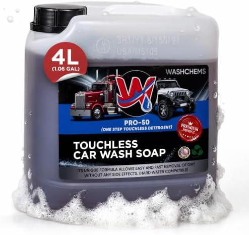 Wash Chems Pro 50 Touchless One Step Car Wash Detergent Soap Concentrate No Brushing, Commercial Grade Professional Auto Foam Cleaner Also Great for Trucks & Tractors