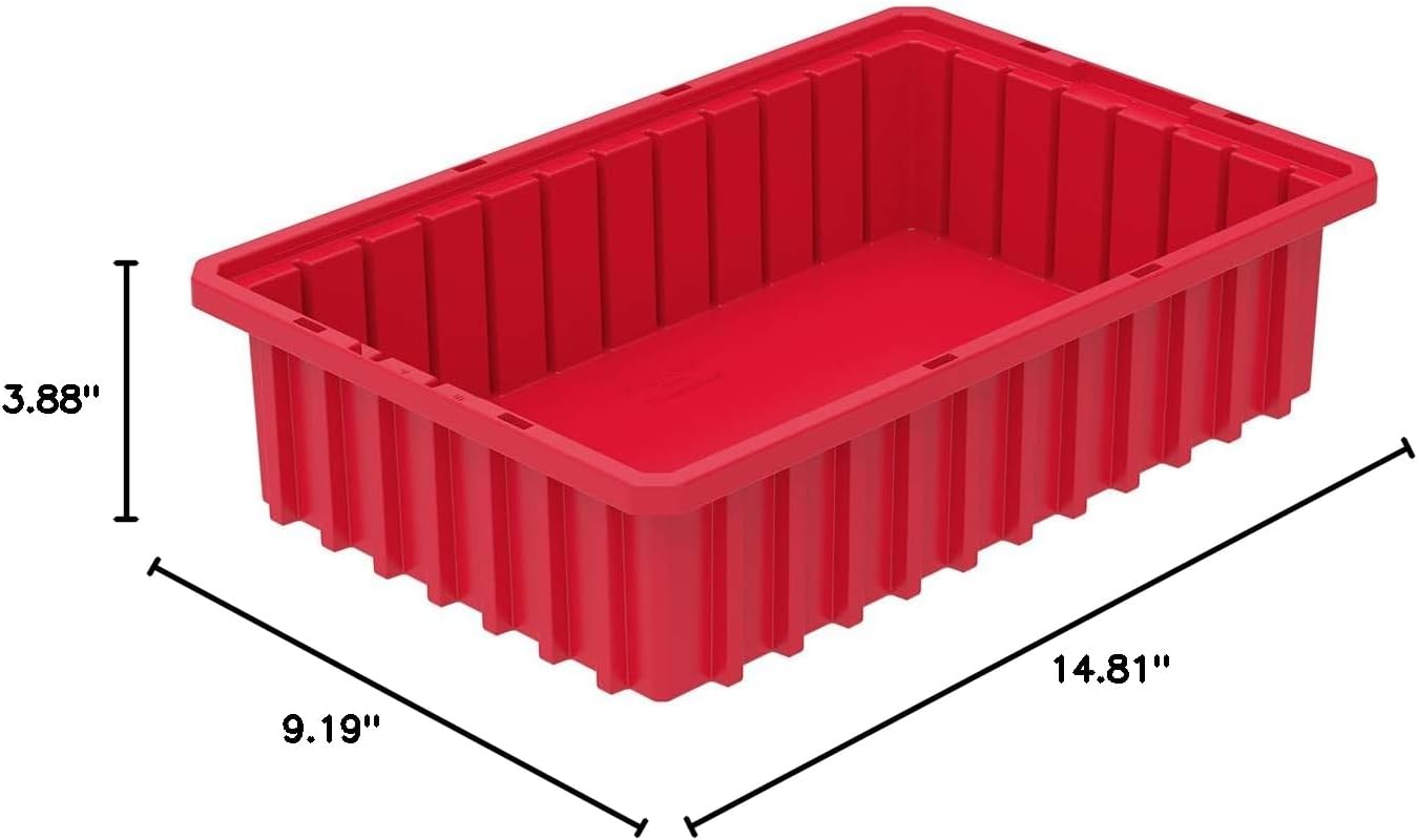 Akro-Mils 33164 Akro-Grid Plastic Slotted Dividable Modu Box Stackable Grid Storage Tote Container, (16-1/2-Inch L x 10-7/8-Inch W x 4-Inch H), (12 Pack), Red